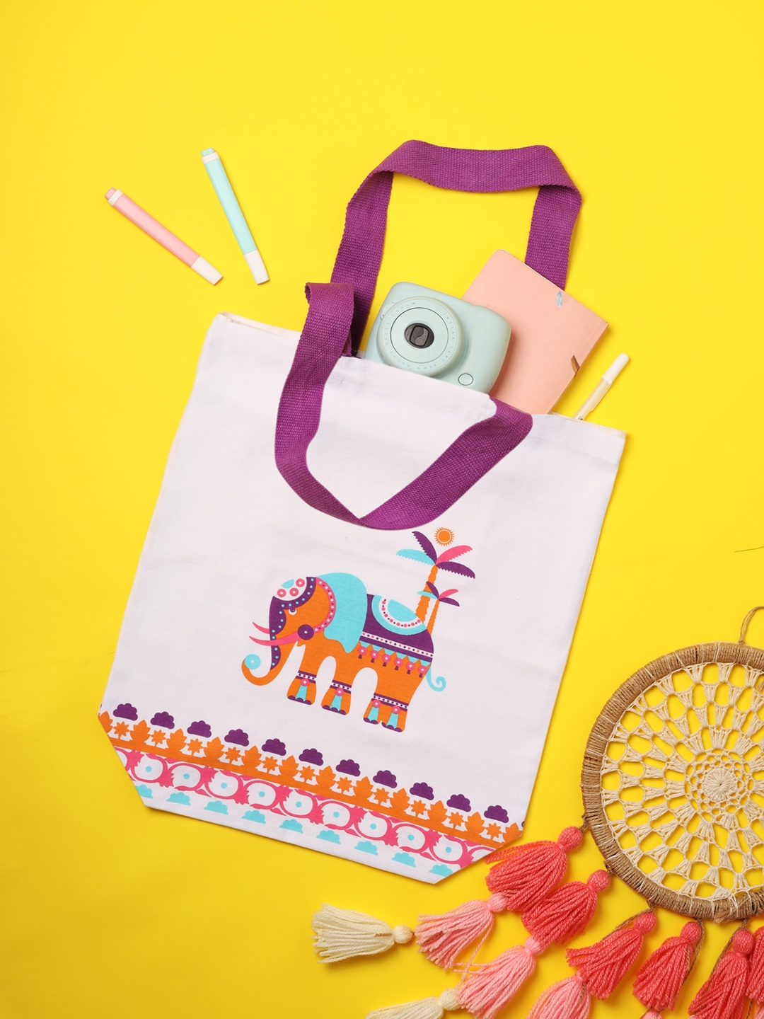 

Doodle Tribal Tusker Canvas Printed Shopper Tote Bag, White