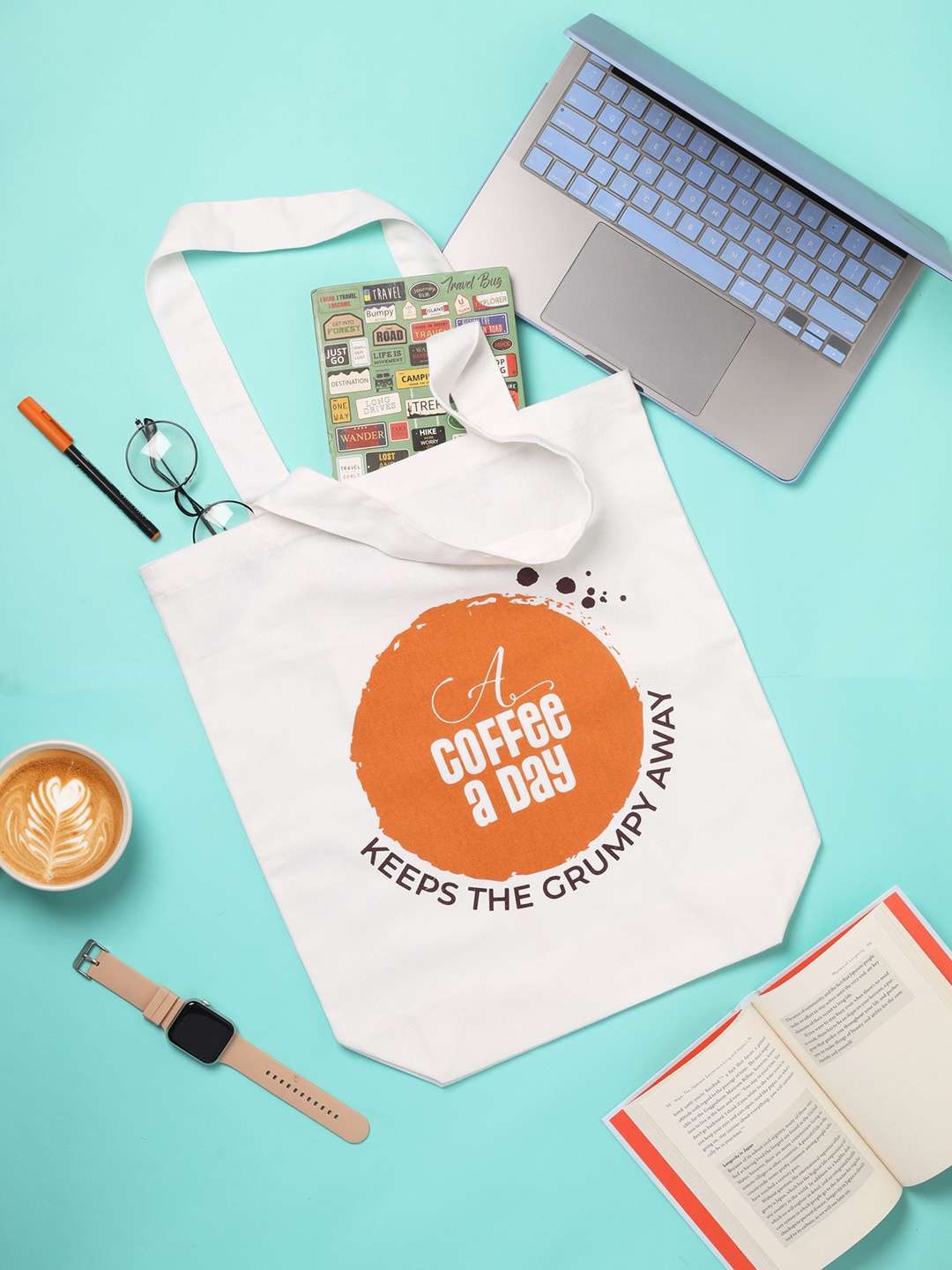 

Doodle Cotton Coffee Day Tote Bag, White