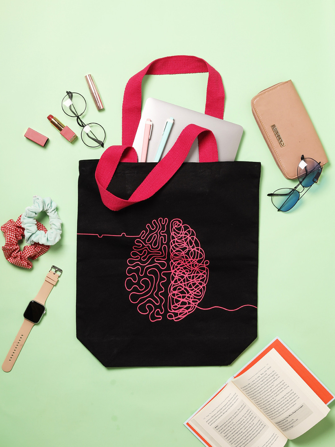 

Doodle Printed Shopper Tote Bag, Black