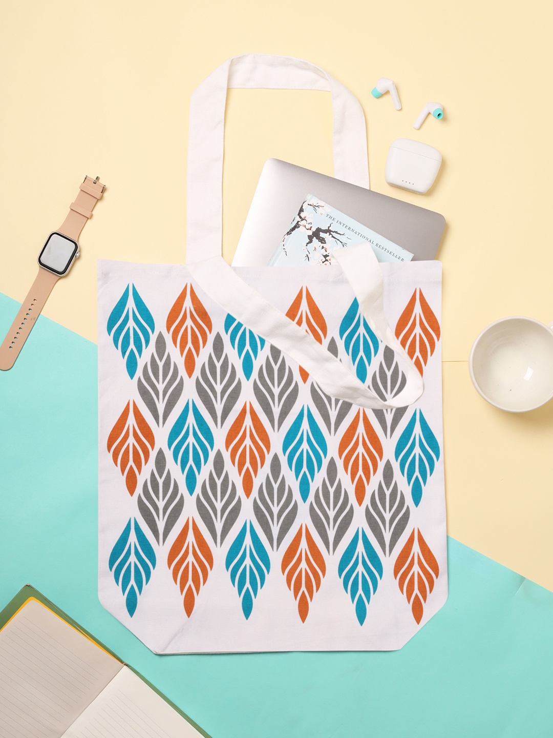 

Doodle Prime Pattern Canvas Printed Shopper Tote Bag, White