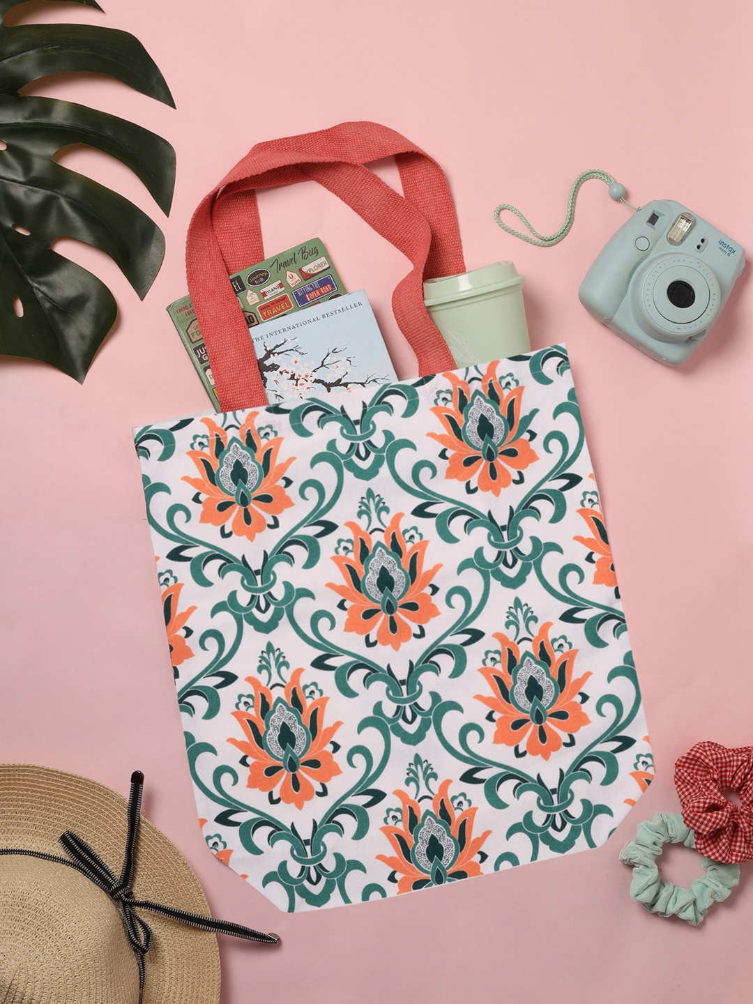 

Doodle Imperial Motif Canvas Tote Bag, White