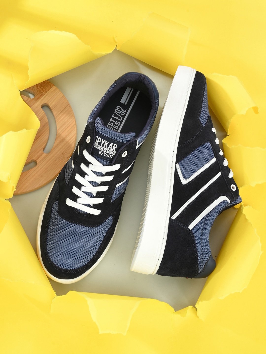 

SPYKAR Men Colourblocked Lace-Up Sneakers, Blue