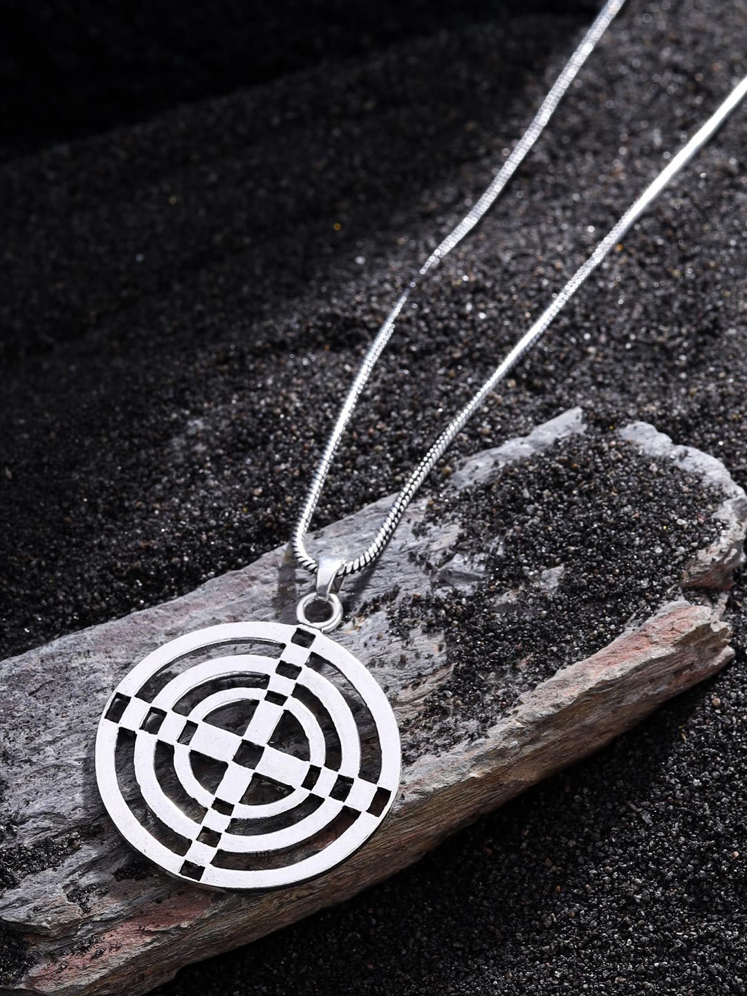 

VIRAASI Men Silver-Toned Stainless Steel Round Pendant with Chain