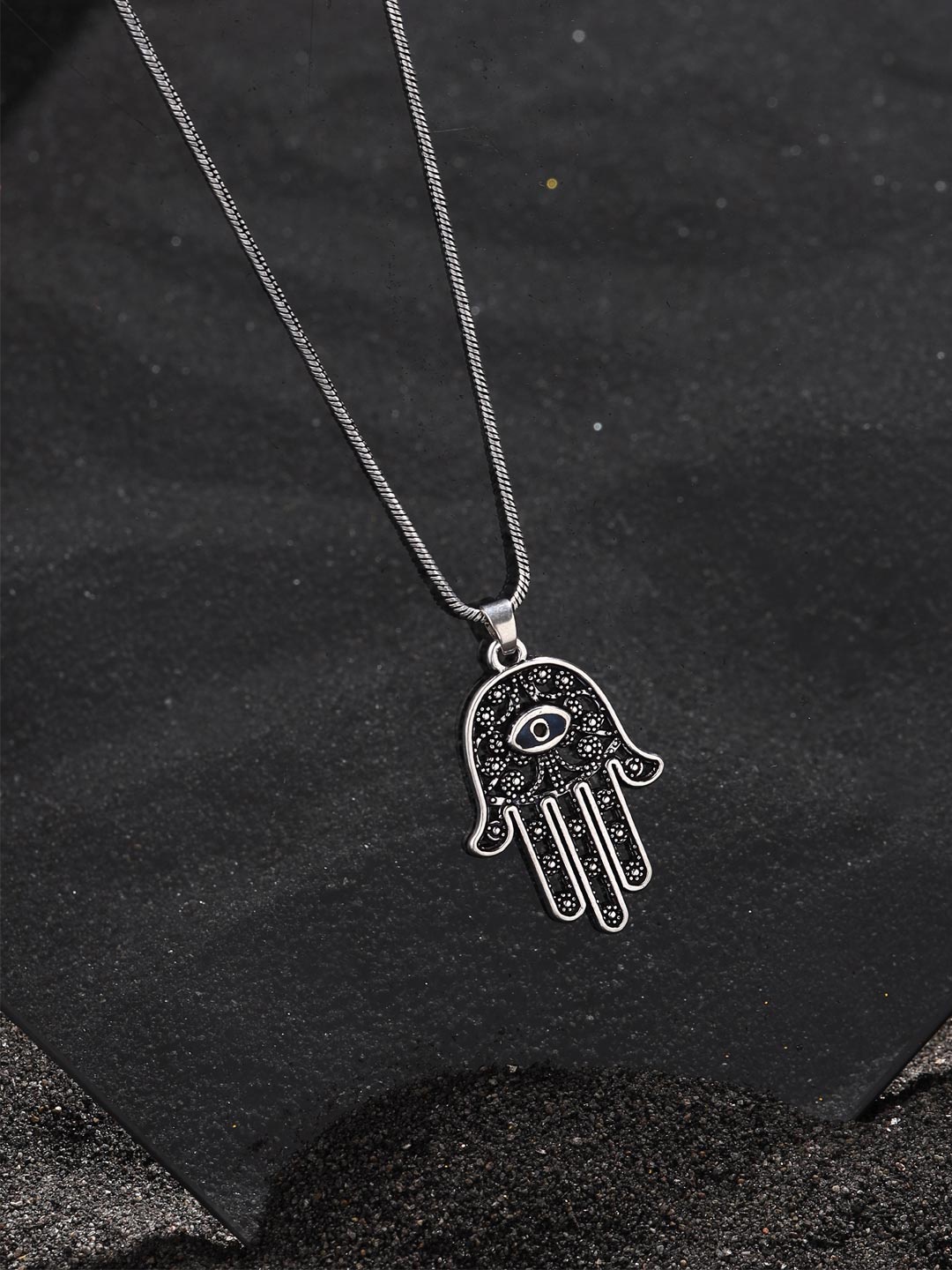 

VIRAASI Brass Silver-Plated Evil Eye Pendant with Chain