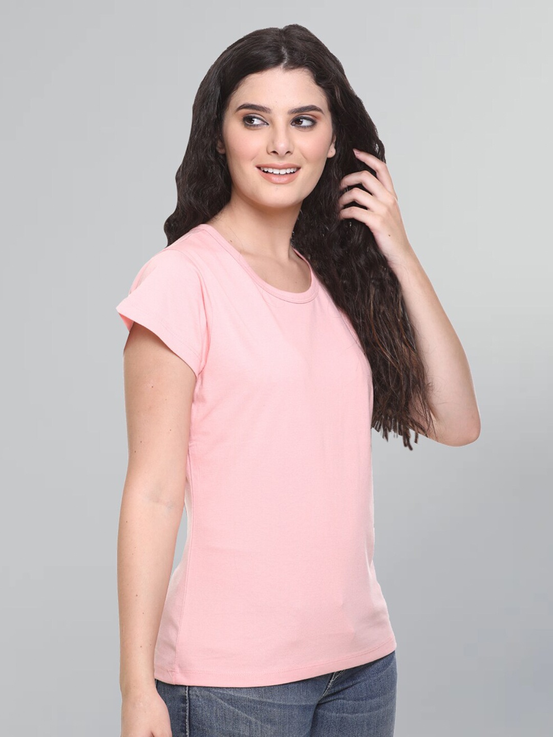 

GODFREY Regular Fit Round Neck Cotton T-shirt, Pink