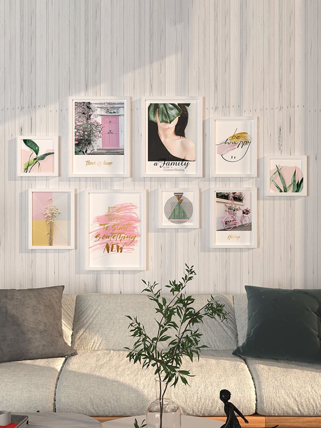 

Art Street 9 Pcs White & Pink Printed Framed Wall Paintings