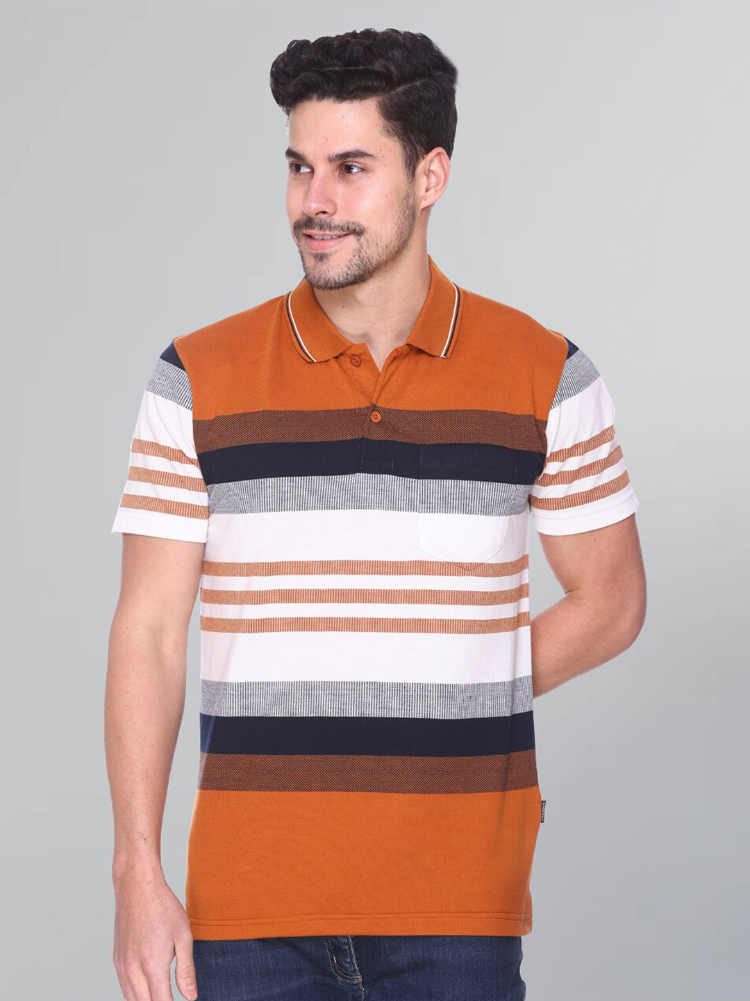 

GODFREY Striped Rapid-Dry Polo Collar Cotton T-shirt, Rust