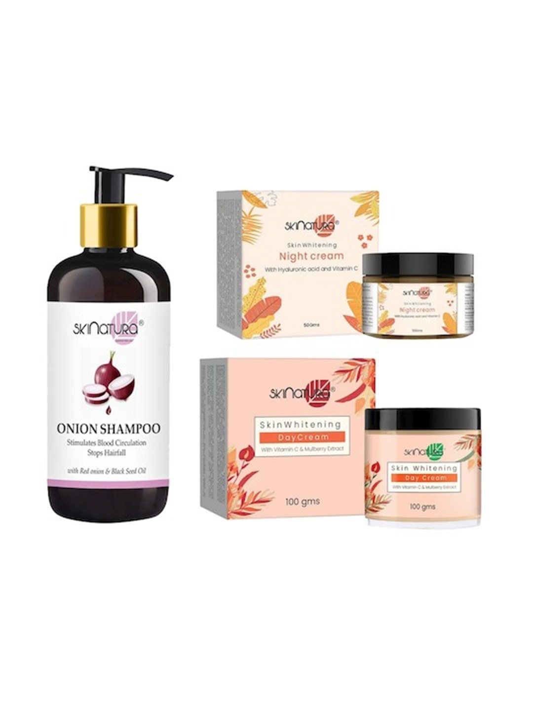 

Skinatura Set of Skin Whitening Day Cream 100g & Night Cream 50g with Onion Shampoo 200ml, Pink