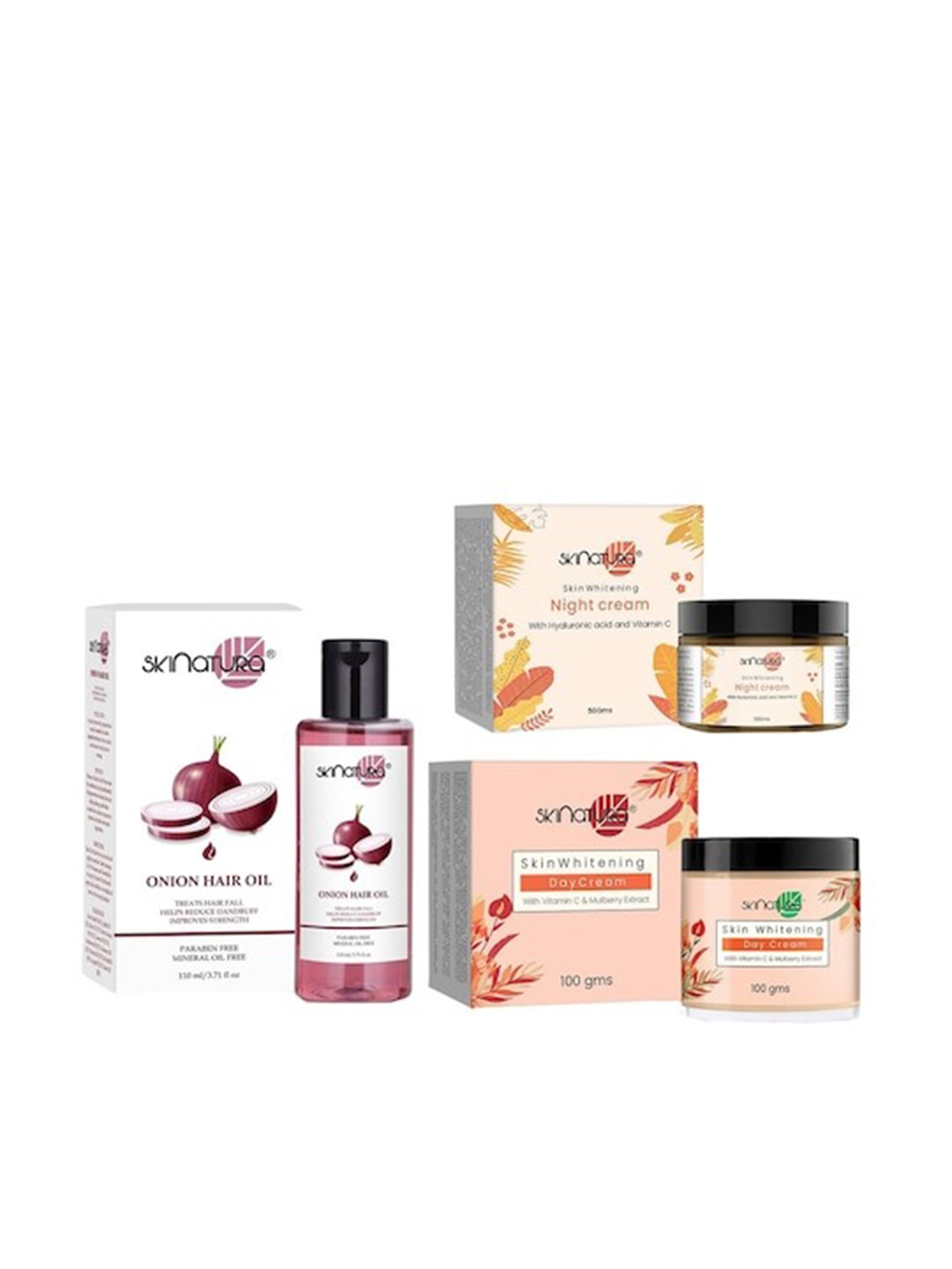 

Skinatura Set of Skin Whitening Night Cream 50 g + Day Cream 100 g + Onion Hair Oil 110 ml, White