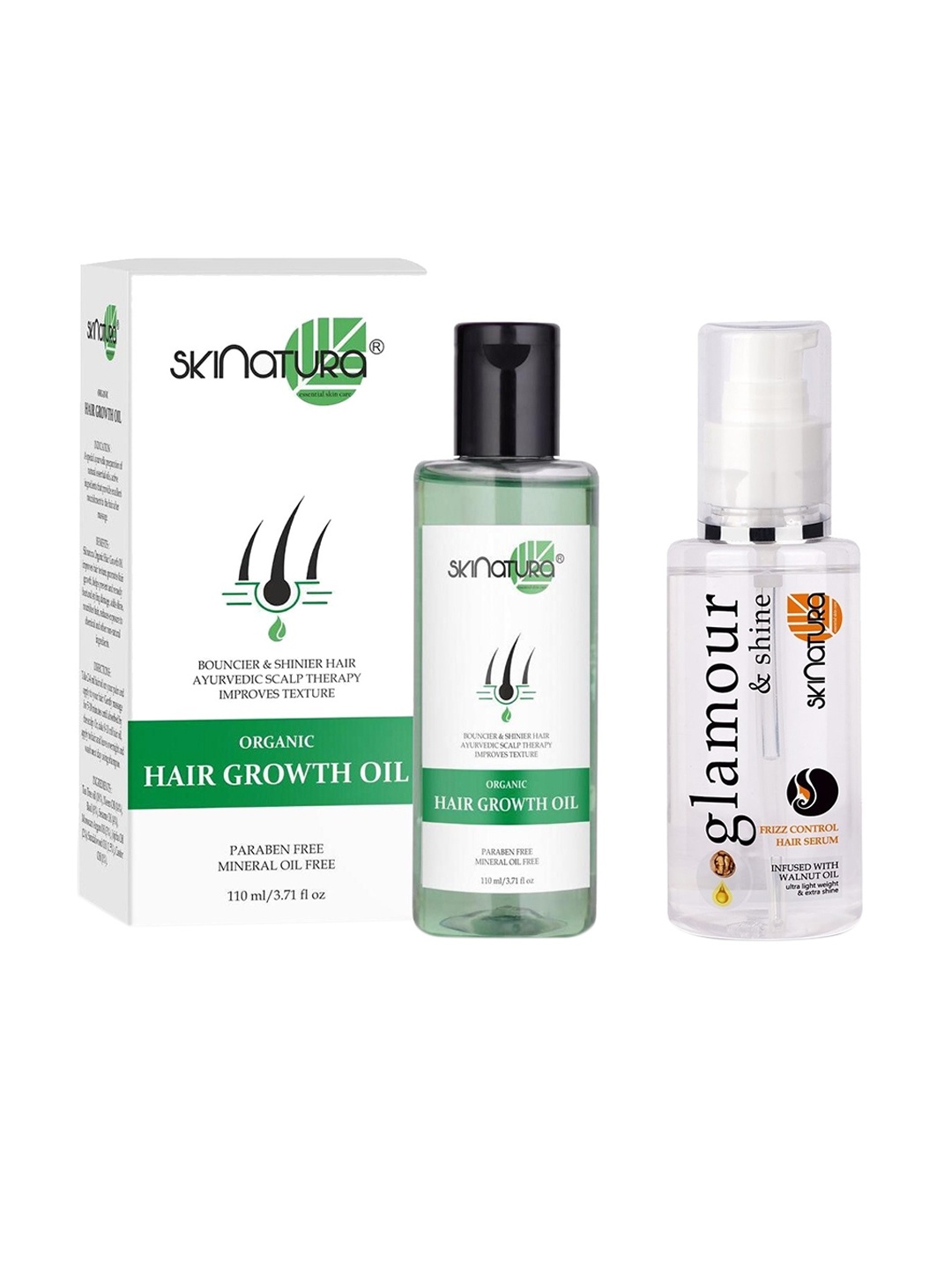 

Skinatura Pack of 2 Glamour-Shine Hair Serum & Organic Hair Growth Oil, Multi