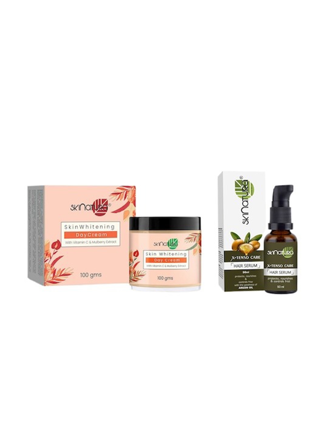 

Skinatura Set Of 2 Skin Day Cream & X-Tenso Care Hair Serum Combo, Peach