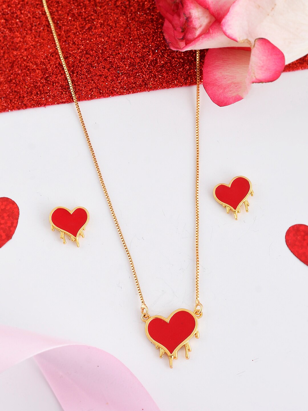 

Voylla Gold-Plated Asymmetrical Heart Jewellery Set