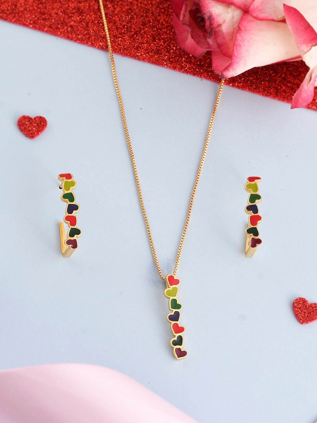 

Voylla Gold-Plated & Heart Shape Enamelled Jewellery Set