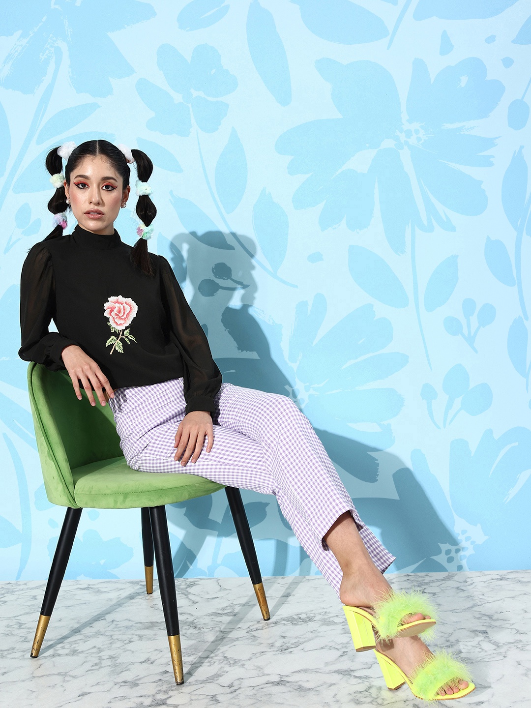 

QUIERO High Neck Top With Embroidered Detail, Black