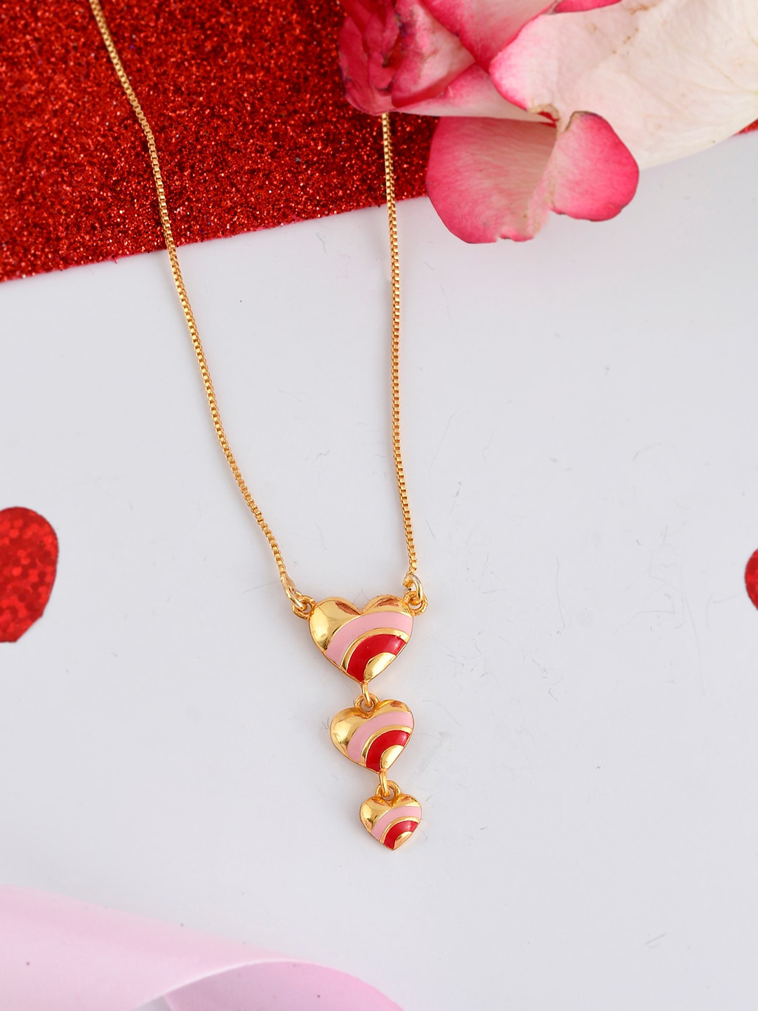 

Voylla Brass Gold-Plated Heart Drops Necklace