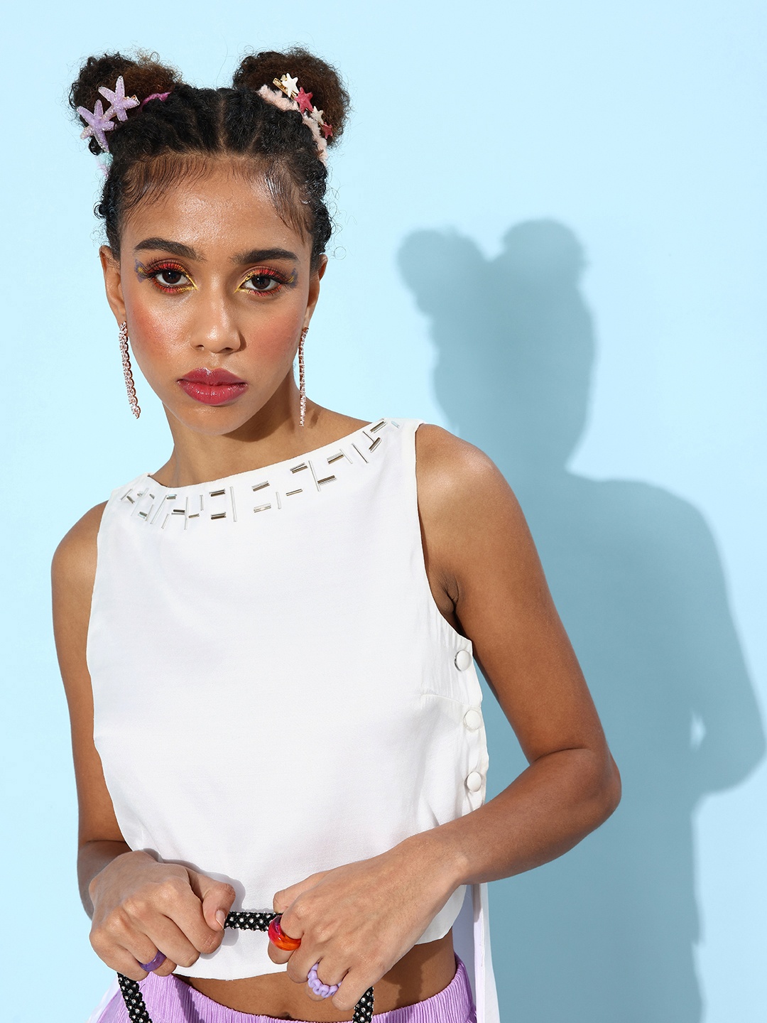 

QUIERO Round Neck Regular Top, White