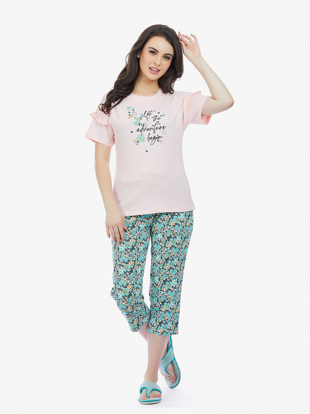 

MAYSIXTY Floral Printed Night Suit, Pink