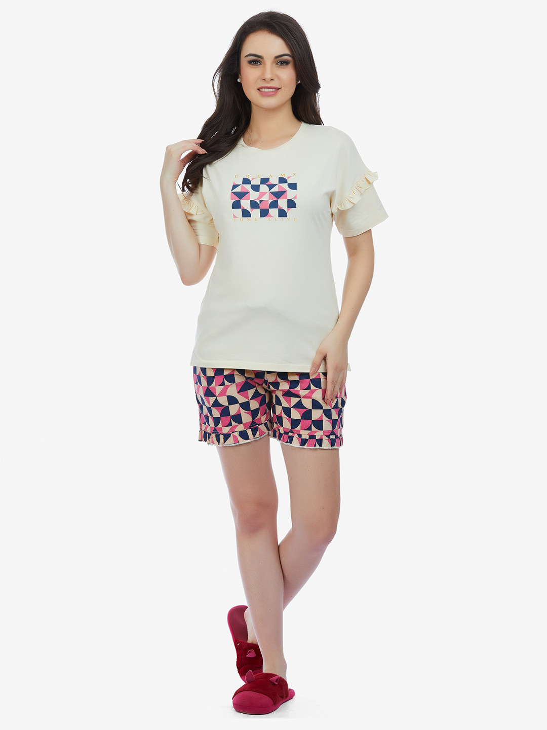 

MAYSIXTY Printed Night suit, Cream