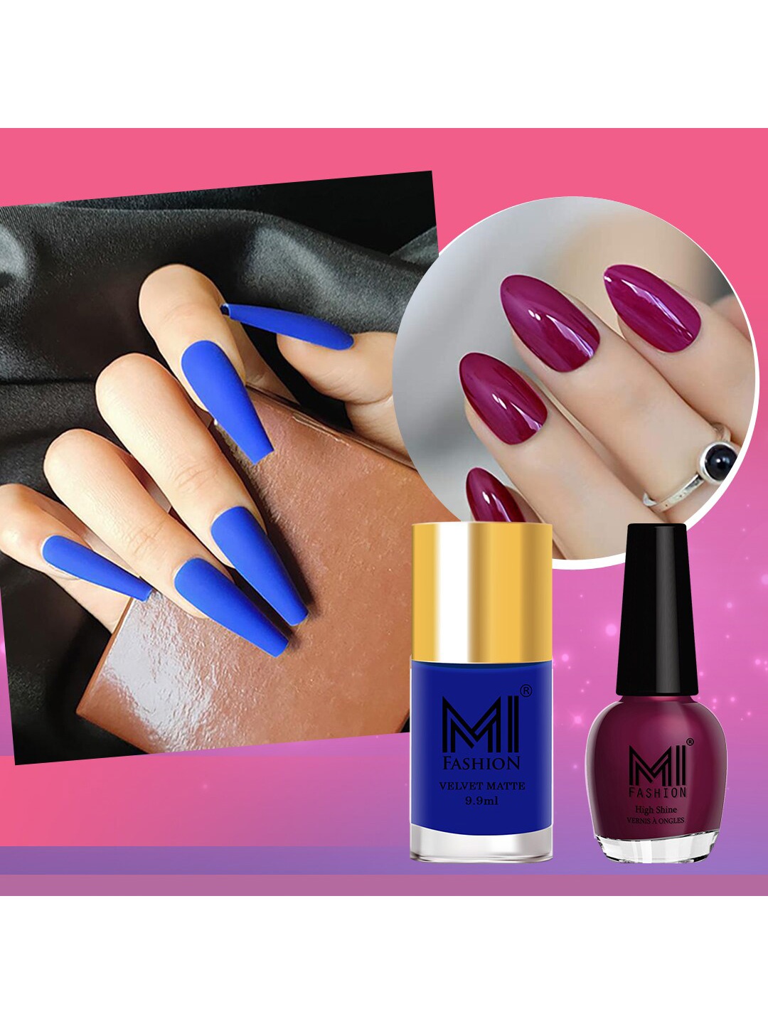 

MI FASHION Set of Vernis A Ongles High Shine 15 ml & Velvet Matte Nail Polish 9.9 ml, Blue