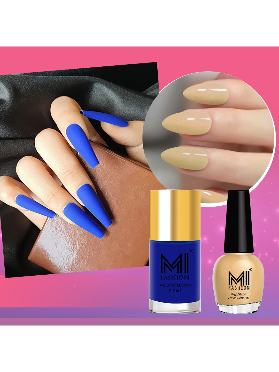 

MI FASHION Set of Vernis A Ongles High Shine 15 ml & Velvet Matte Nail Polish 9.9 ml, Blue