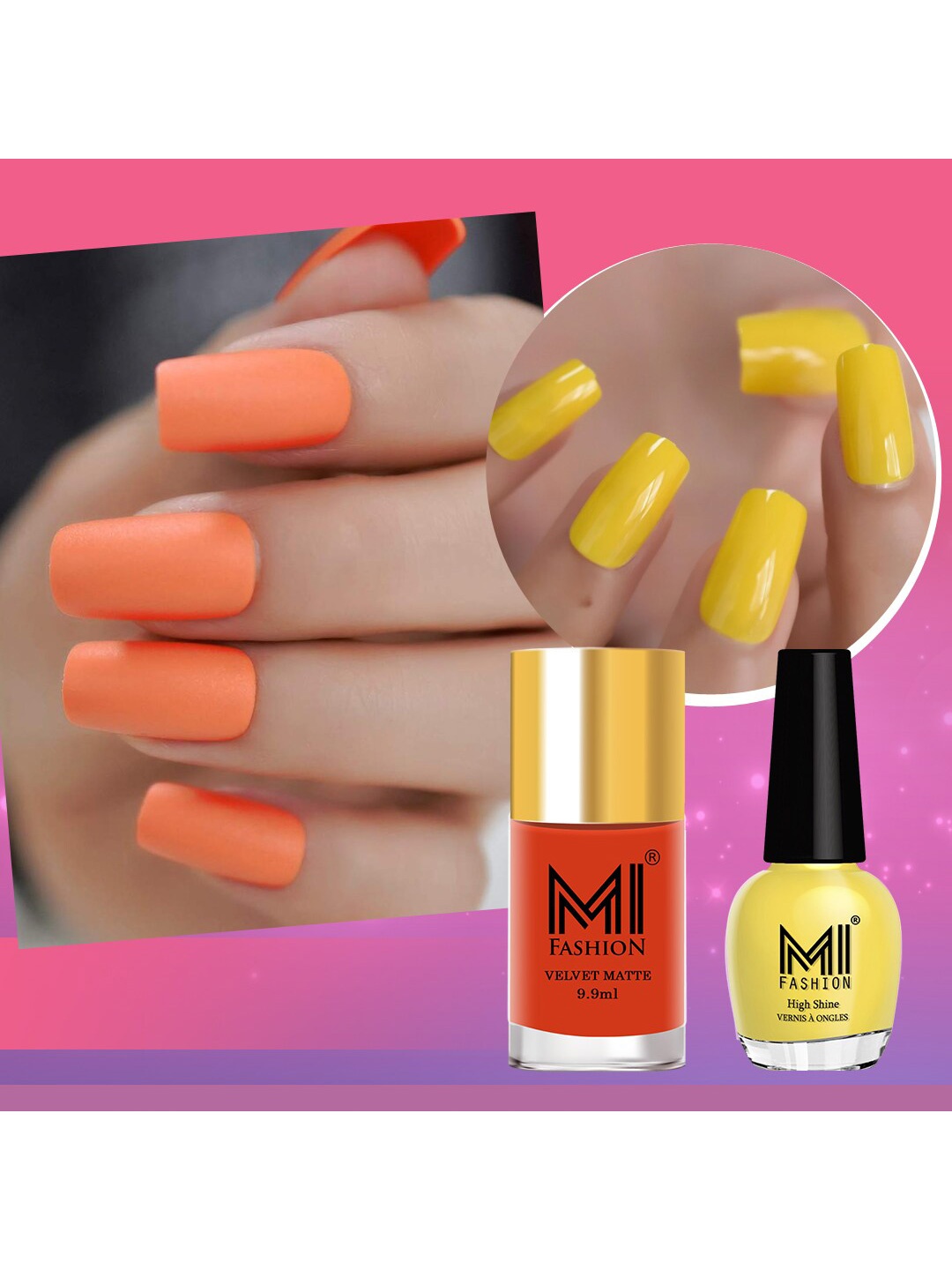 

MI FASHION Set of Vernis A Ongles High Shine 15 ml & Velvet Matte Nail Polish 9.9 ml, Yellow