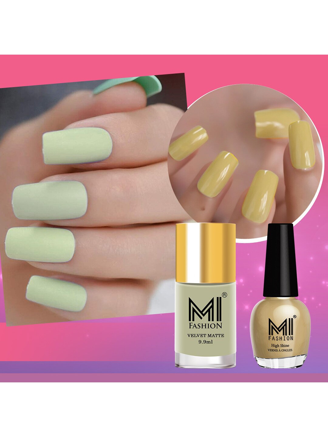 

MI FASHION Set of Vernis A Ongles High Shine 15 ml & Velvet Matte Nail Polish 9.9 ml, Yellow