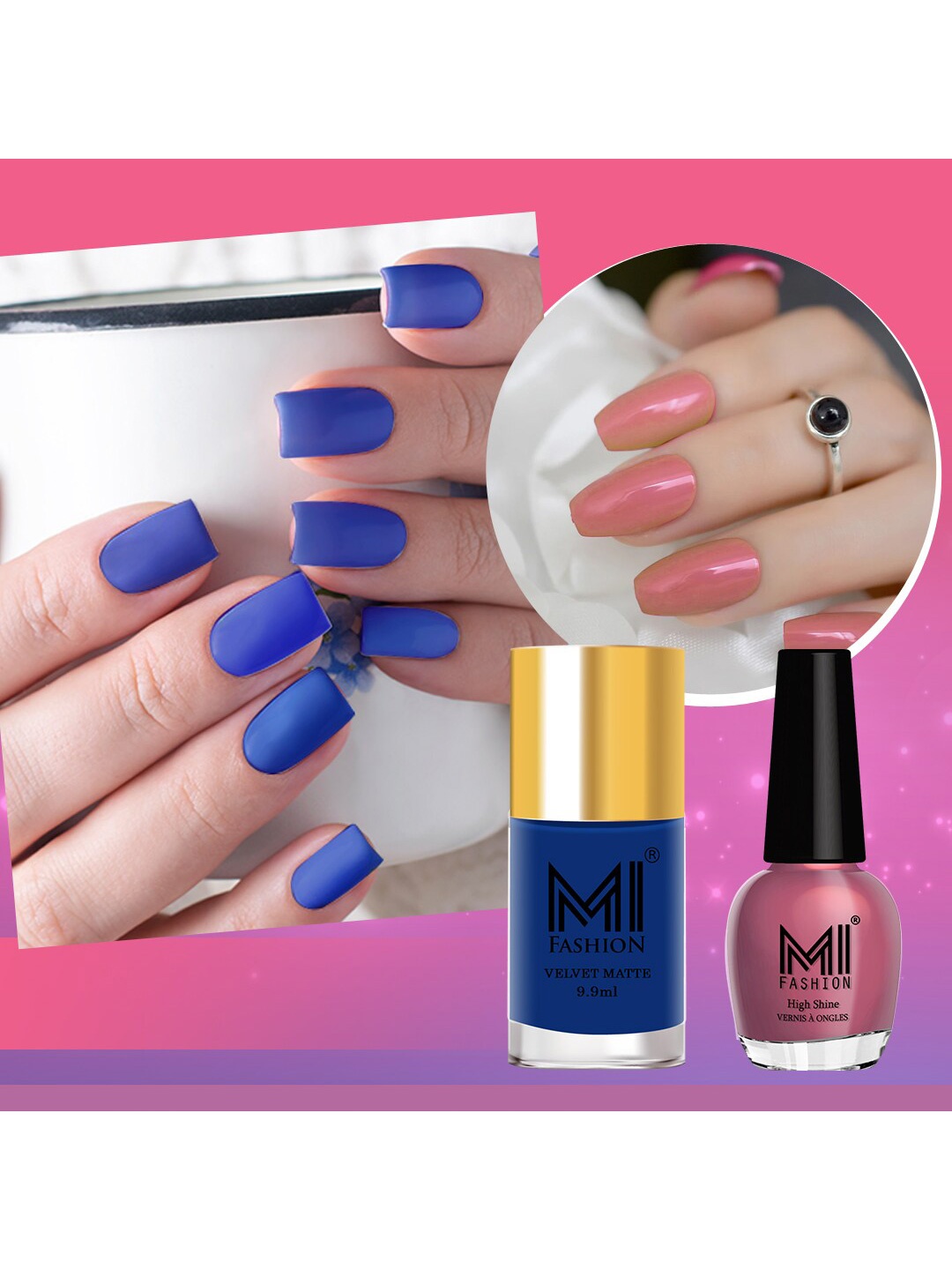 

MI FASHION Set of Vernis A Ongles High Shine 15 ml & Velvet Matte Nail Polish 9.9 ml, Pink