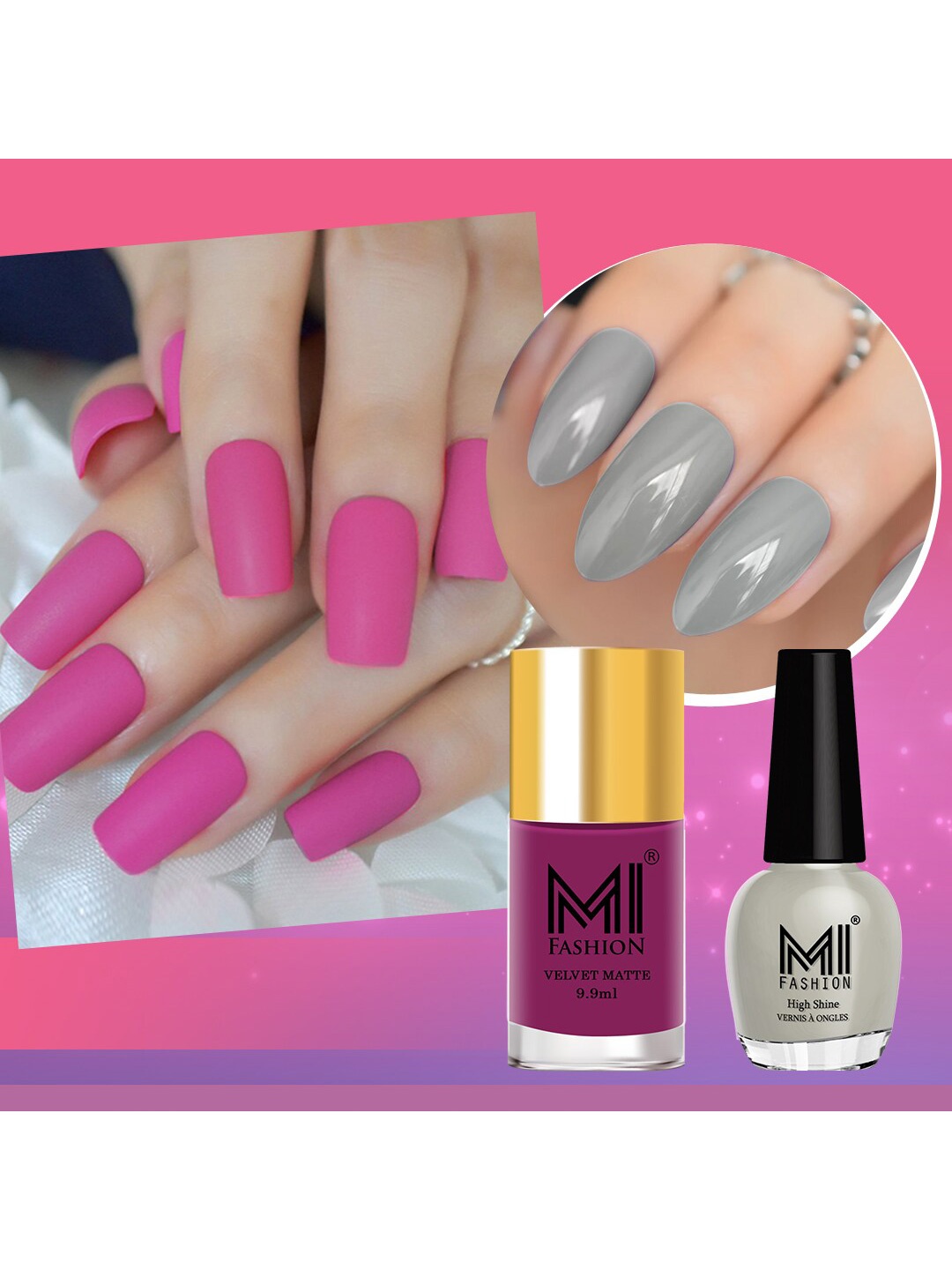 

MI FASHION Set of Vernis A Ongles High Shine 15 ml & Velvet Matte Nail Polish 9.9 ml, Grey