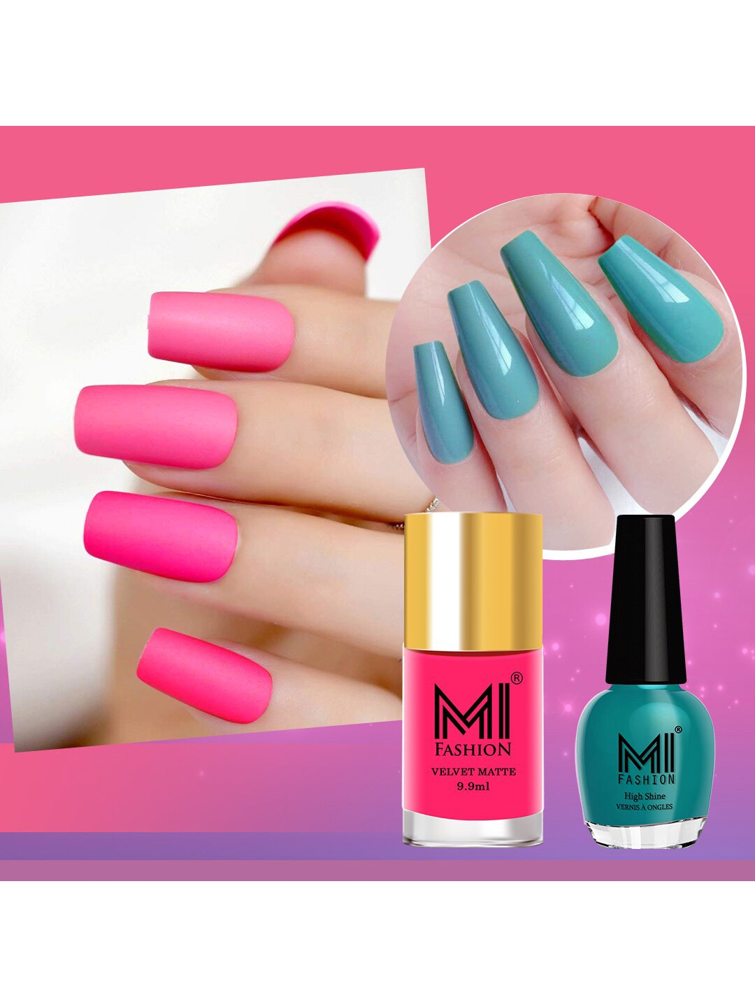 

MI FASHION Set of Vernis A Ongles High Shine 15 ml & Velvet Matte Nail Polish 9.9 ml, Pink