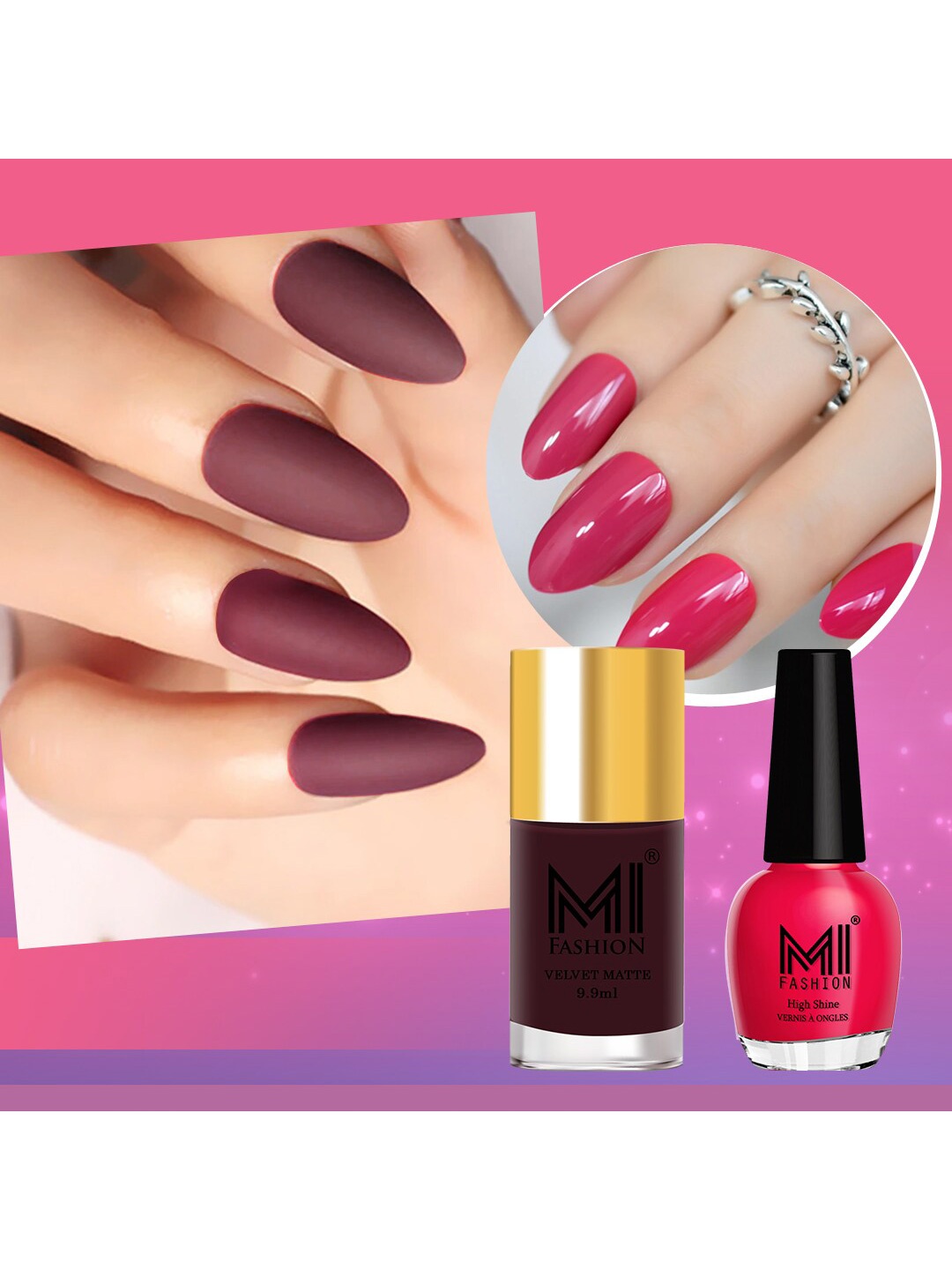 

MI FASHION Set of Vernis A Ongles High Shine 15 ml & Velvet Matte Nail Polish 9.9 ml, Maroon