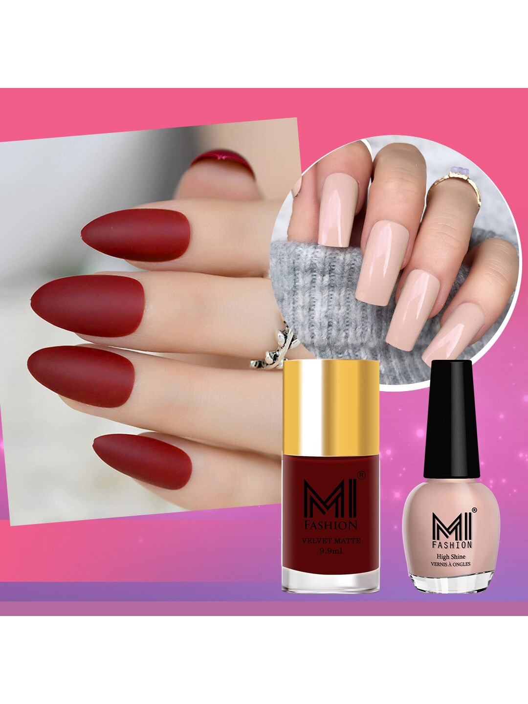 

MI FASHION Set of Vernis A Ongles High Shine 15 ml & Velvet Matte Nail Polish 9.9 ml, Maroon