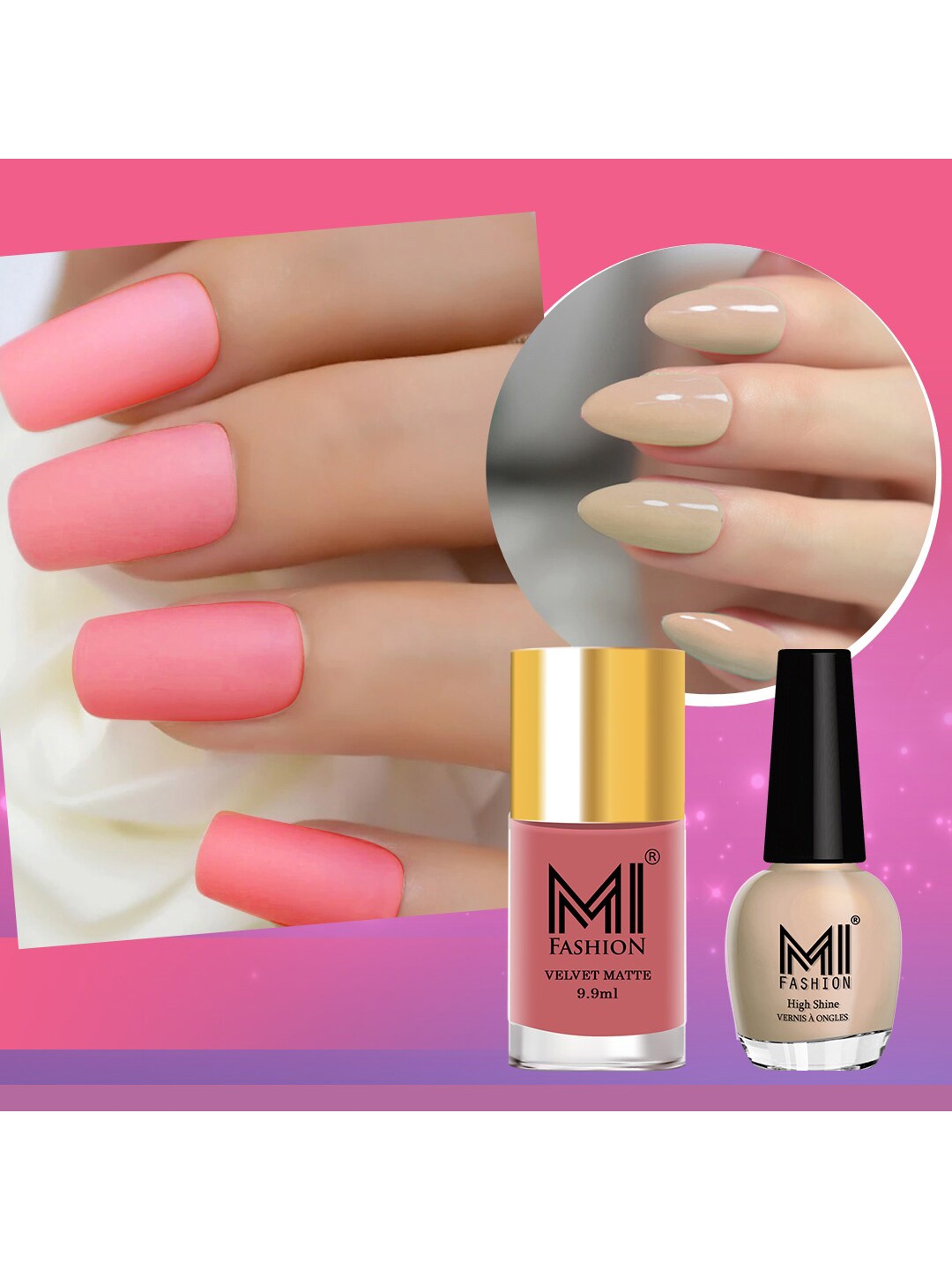 

MI FASHION Set of Vernis A Ongles High Shine 15 ml & Velvet Matte Nail Polish 9.9 ml, Nude