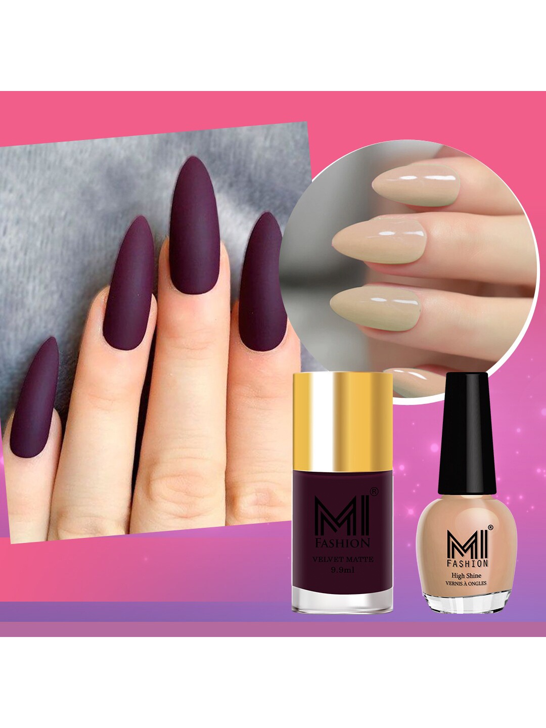 

MI FASHION Set of 2 Long-Lasting Nail Polish - Velvet Matte 9.9ml + High Shine 15ml, Nude