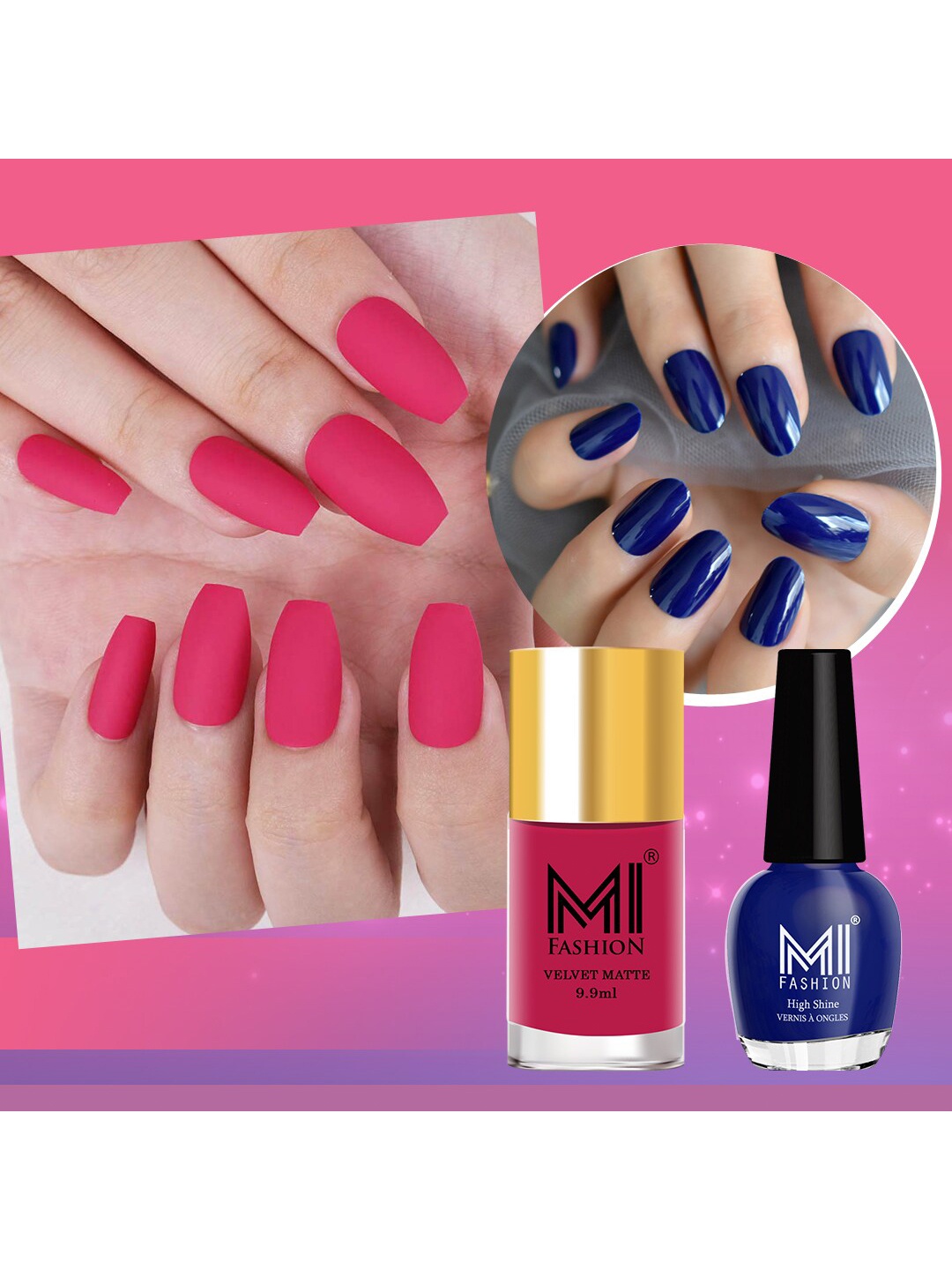 

MI FASHION Set of 2 Long-Lasting Nail Polish - Velvet Matte 9.9ml + High Shine 15ml, Pink