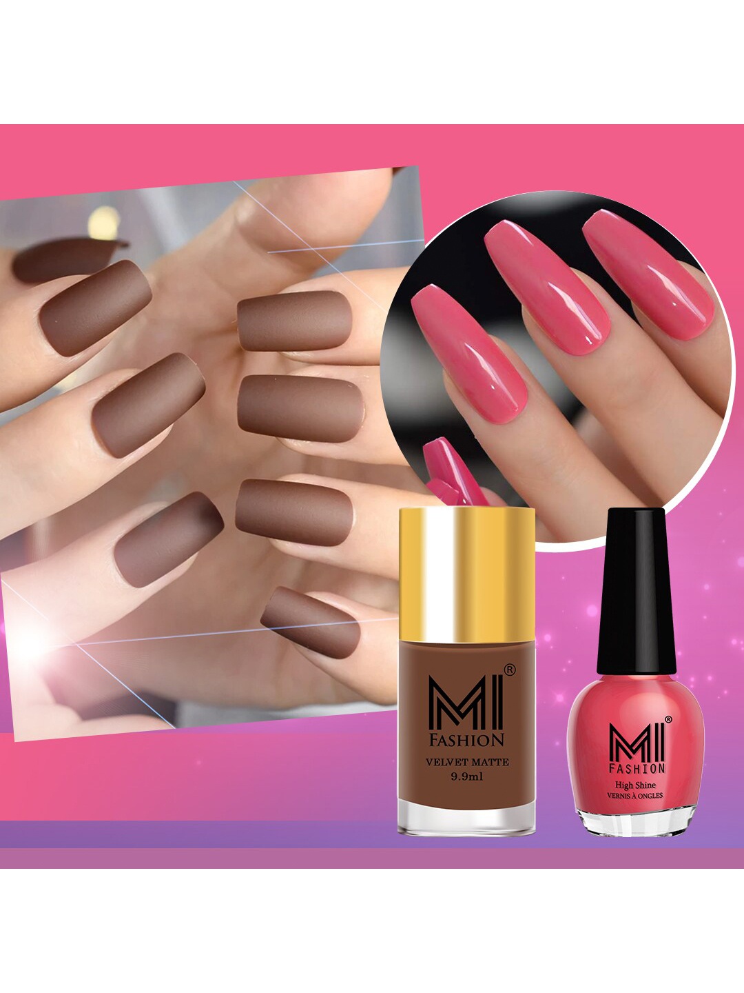 

MI FASHION Set of 2 Long-Lasting Nail Polish - Velvet Matte 9.9ml + High Shine 15ml, Red