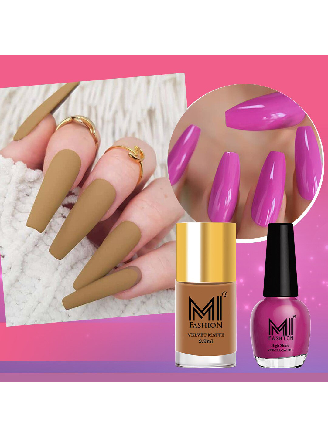 

MI FASHION Set of 2 Long-Lasting Nail Polish - Velvet Matte 9.9ml + High Shine 15ml, Nude