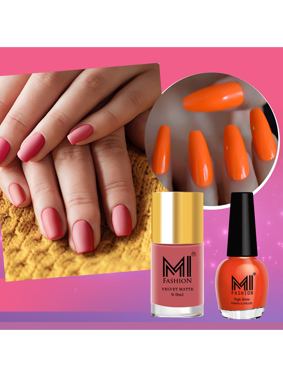 

MI FASHION Set of 2 Long-Lasting Nail Polish - Velvet Matte 9.9ml + High Shine 15ml, Orange