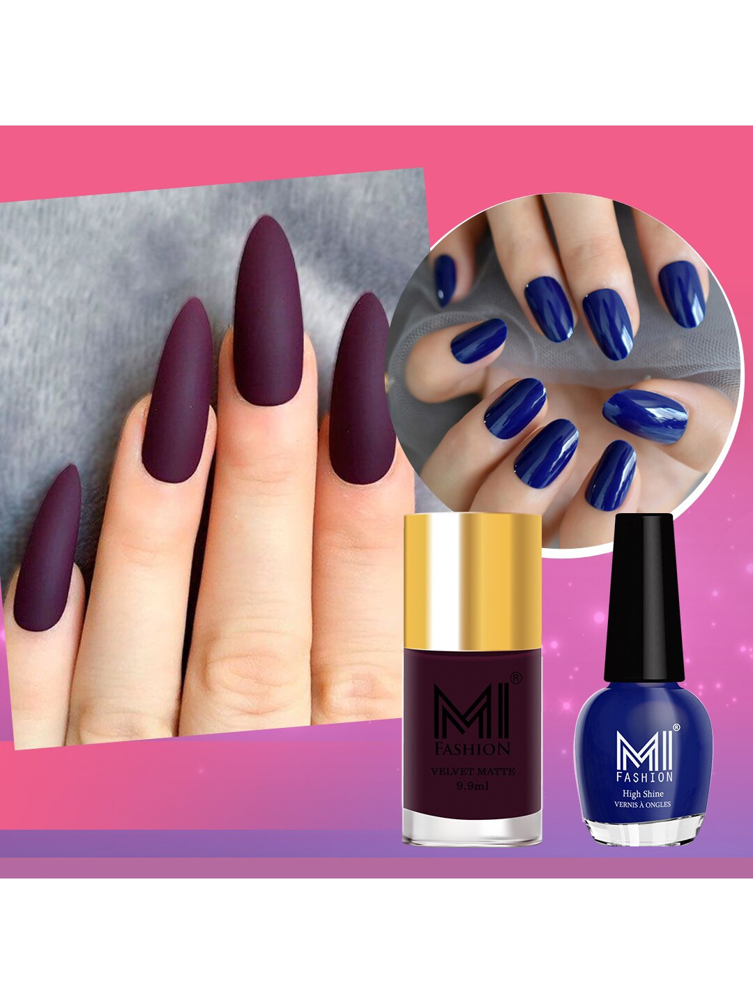 

MI FASHION Set of 2 Long-Lasting Nail Polish - Velvet Matte 9.9ml + High Shine 15ml, Purple