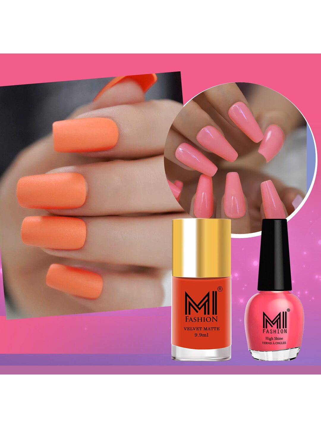 

MI FASHION Set of 2 Long-Lasting Nail Polish - Velvet Matte 9.9ml + High Shine 15ml, Pink