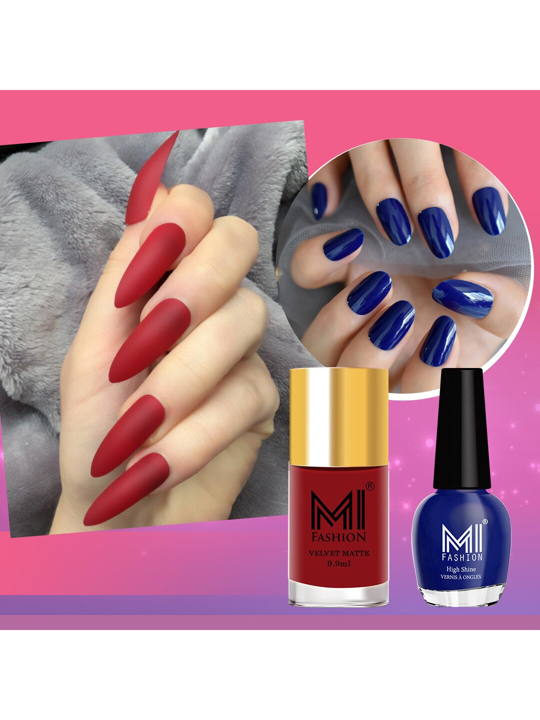 

MI FASHION Set of 2 Long-Lasting Nail Polish - Velvet Matte 9.9ml + High Shine 15ml, Red