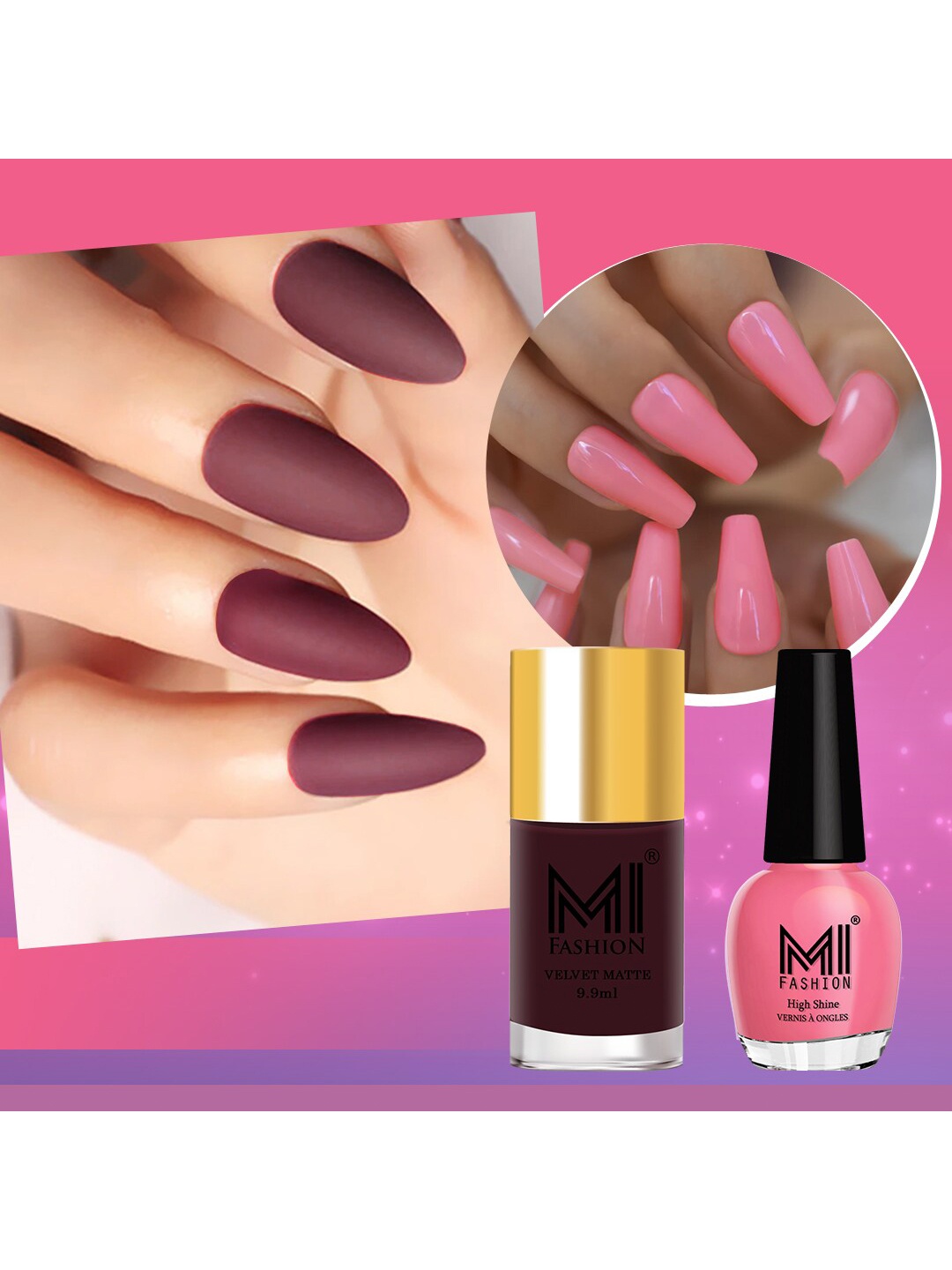 

MI FASHION Set of 2 Long-Lasting Nail Polish - Velvet Matte 9.9ml + High Shine 15ml, Purple