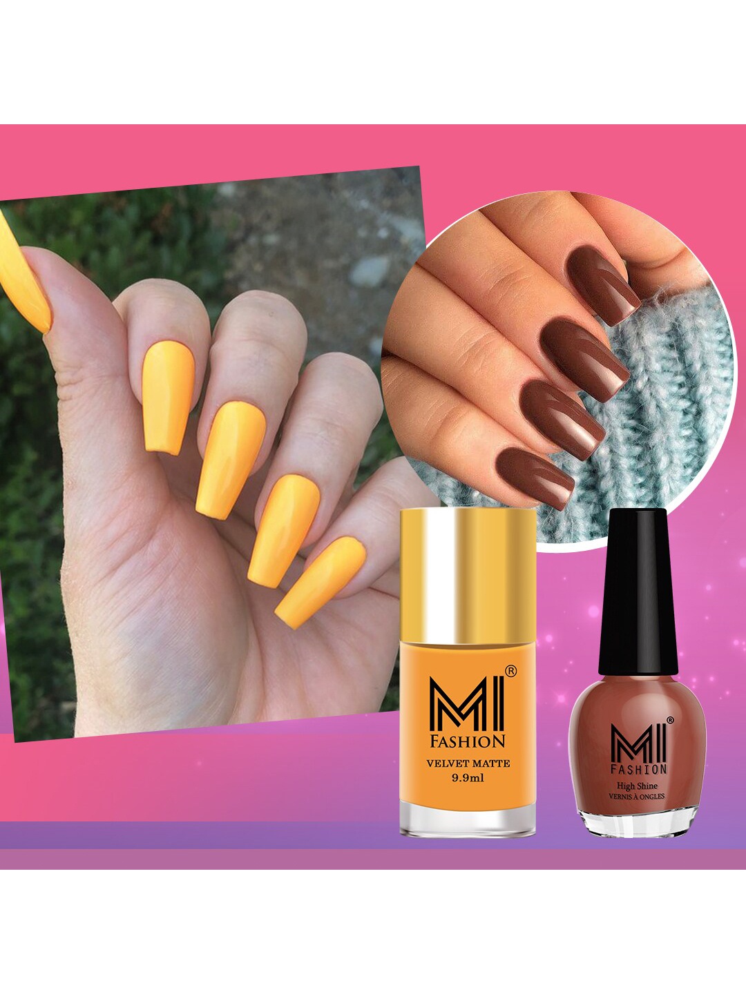 

MI FASHION Set of 2 Long-Lasting Nail Polish - Velvet Matte 9.9ml + High Shine 15ml, Yellow