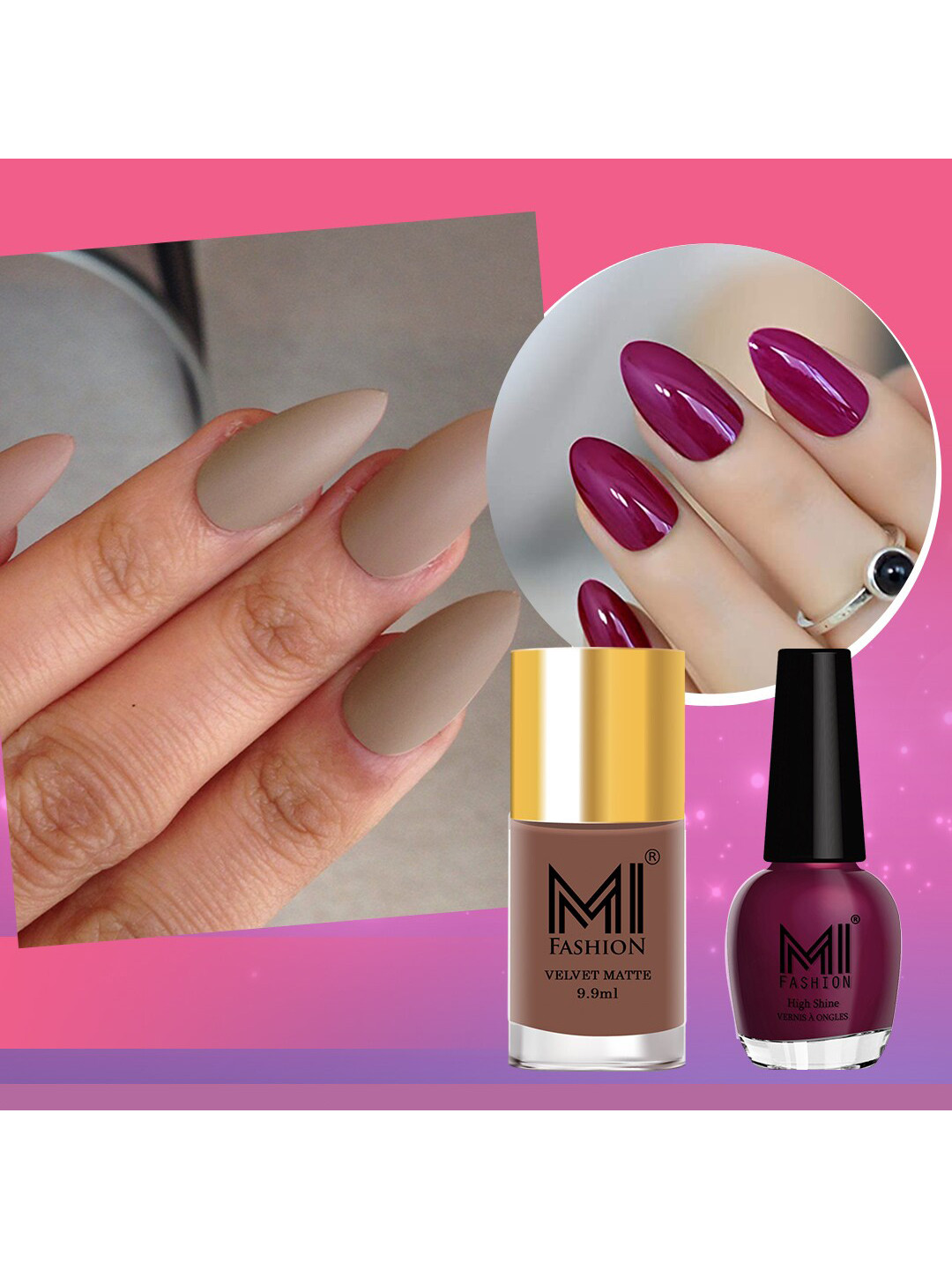 

MI FASHION Set of Vernis A Ongles High Shine 15 ml & Velvet Matte Nail Polish 9.9 ml, Nude