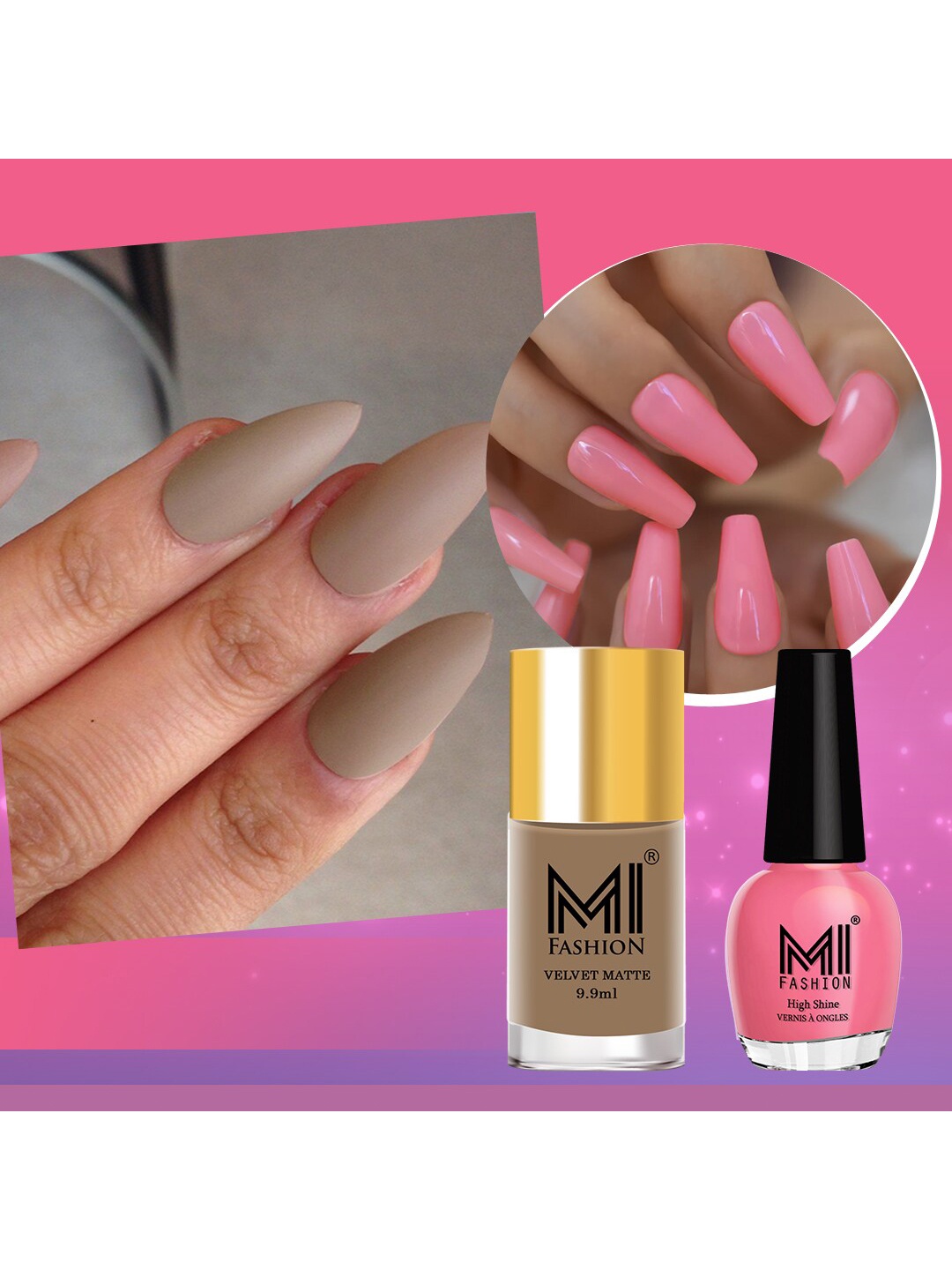 

MI FASHION Set of Vernis A Ongles High Shine 15 ml & Velvet Matte Nail Polish 9.9 ml, Nude