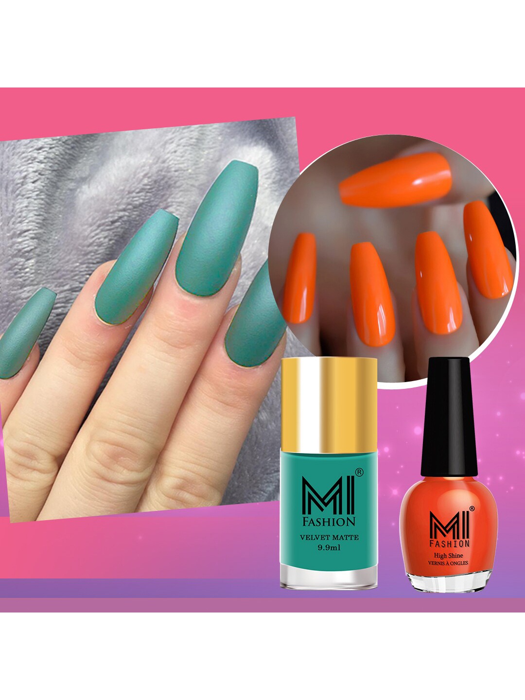 

MI FASHION Velvet Matte & High Shine VERNIS A ONGLES Set Of 2 Long Lasting Shine & Shadow A Dynamic Nail Polishes - 24.9ml Light Nude & Plum