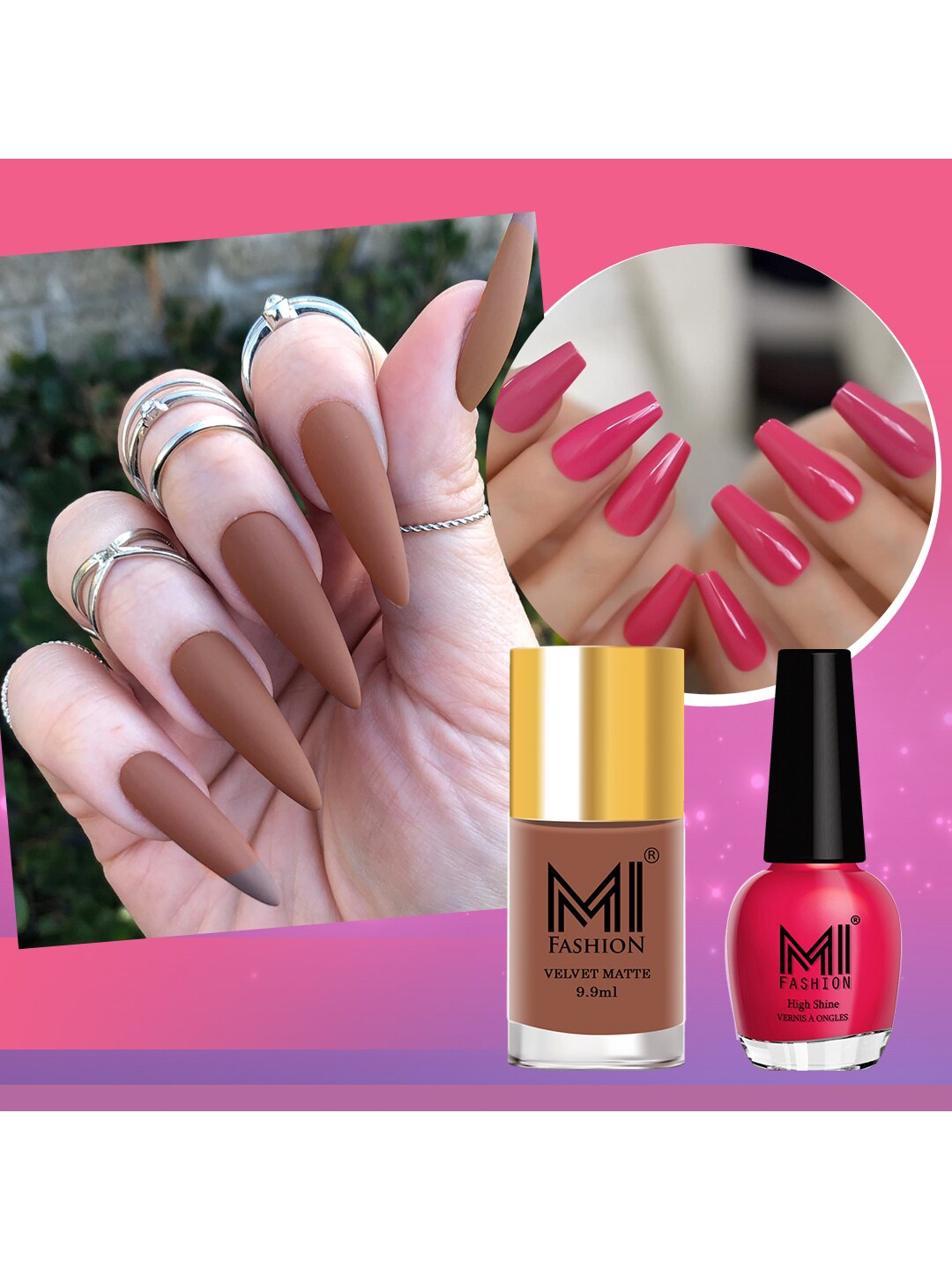 

MI FASHION Velvet Matte & High Shine VERNIS A ONGLES Set Of 2 Long Lasting Glow & Ground A Vibrant & Edgy Nail Polishes, Purple
