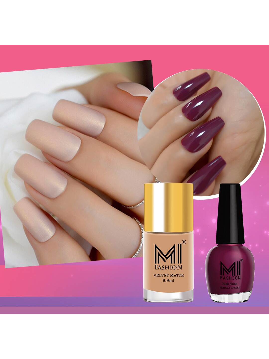 

MI FASHION Velvet Matte & Vernes A Ongles Set Of 2 Long Lasting Glimmer & Grim A Bold & Mysterious Nail Polishes, Blue