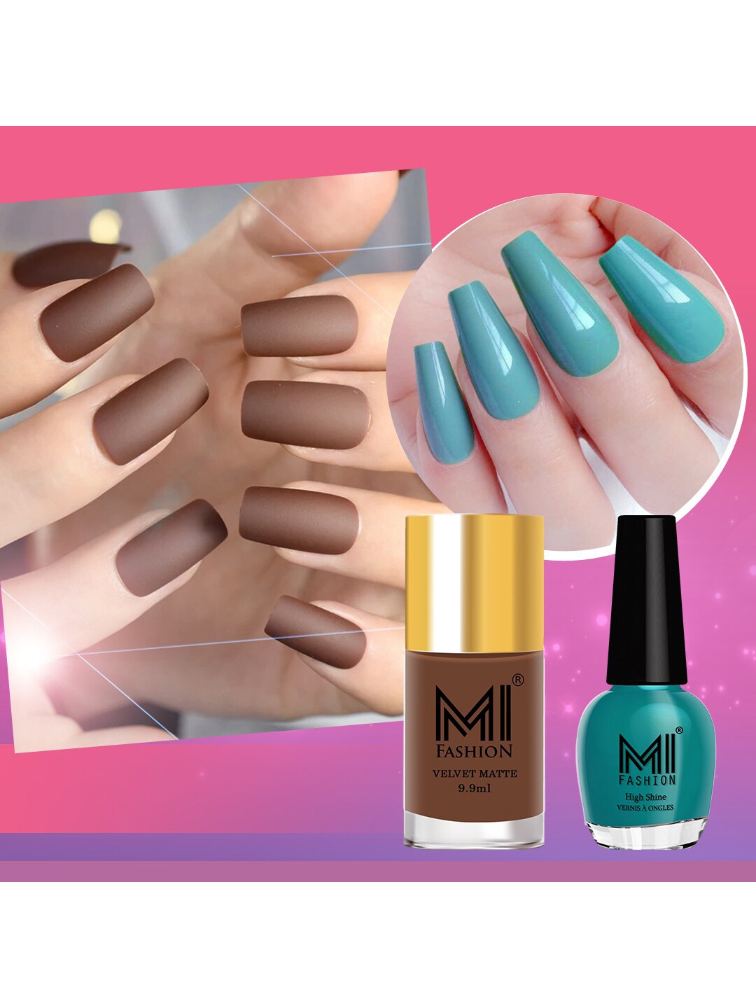 

MI FASHION Set Of 2 Velvet Matte Nail Paint & VERNIS A ONGLES High Shine Sparkle Nail Paint, Nude