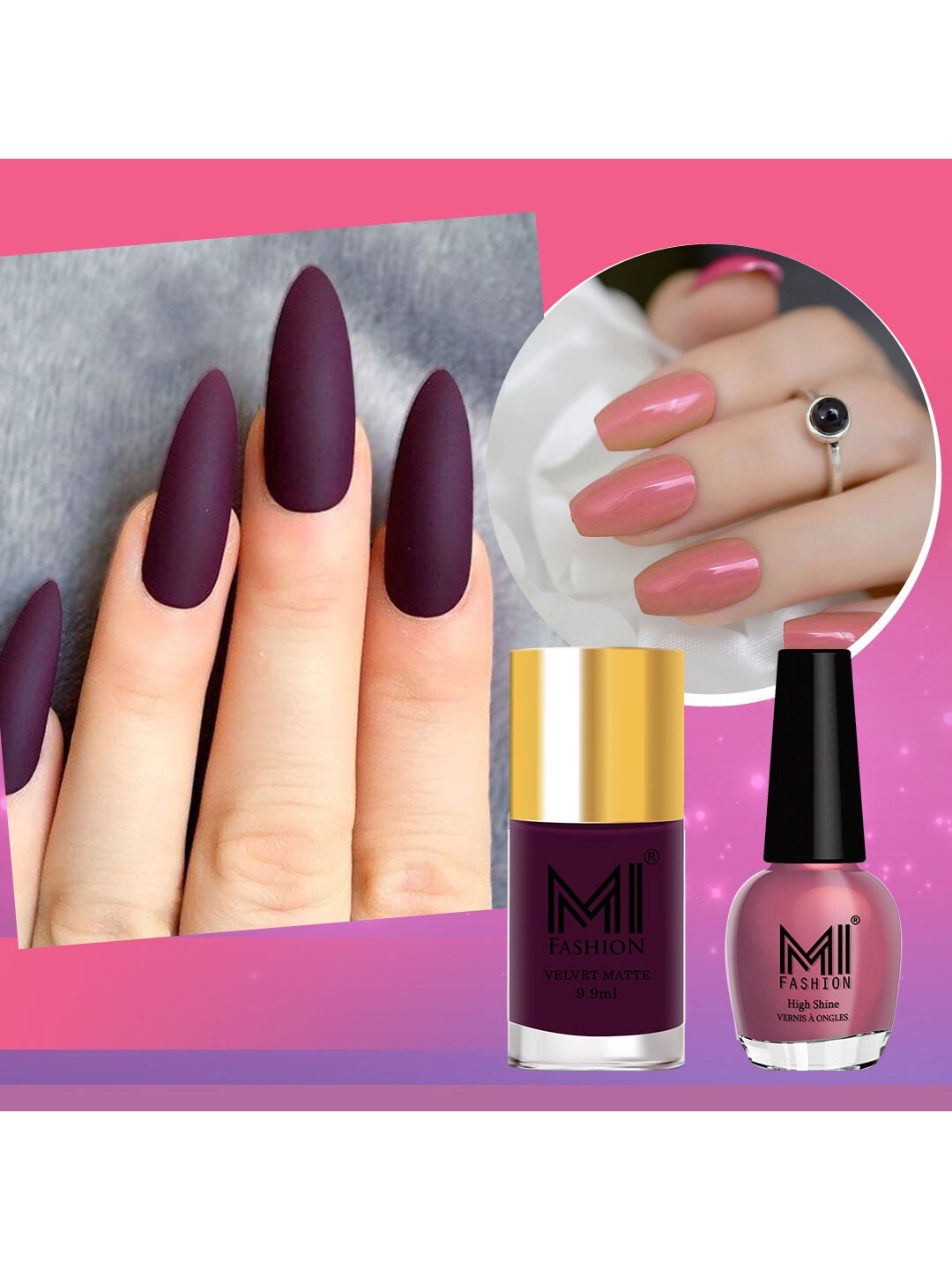 

MI FASHION Set of Vernis A Ongles High Shine 15 ml & Velvet Matte Nail Polish 9.9 ml, Purple