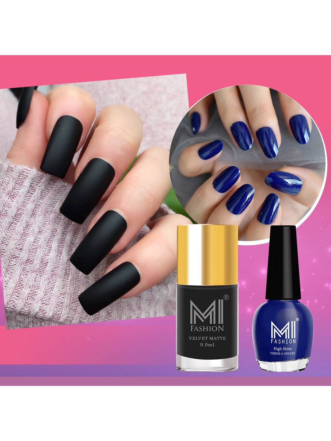 

MI FASHION Set Of 2 Velvet Matte Nail Paint & VERNIS A ONGLES High Shine Sparkle Nail Paint, Black